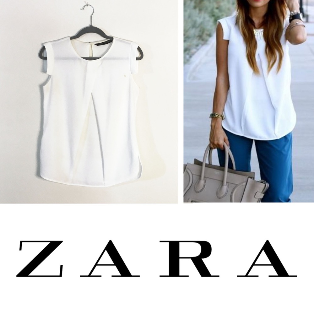 Zara White Blouse with Pleat Detail